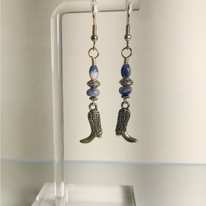Handcrafted natural blue and white sodalite beaded cowboy boot earrings